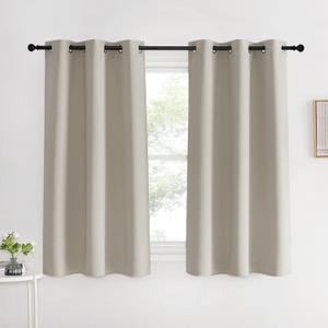 NICETOWN Kitchen Curtains, Short Curtains for Bedroom Windows, Natural, 42" W by 60" L, 1 Pair, Thermal Insulated Room Darkening Curtain Panels for Girls Room, Cafe