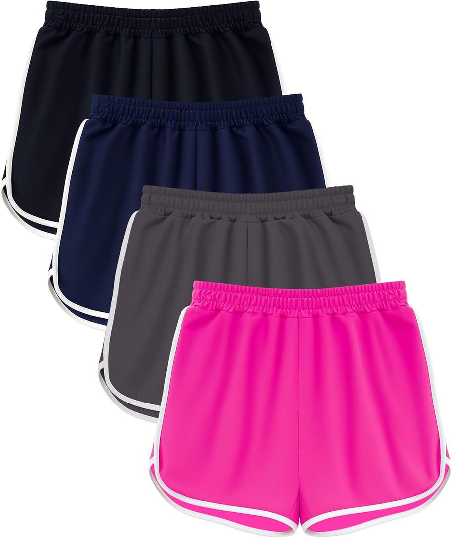 Rupy 3 Pack Girls Athletic Quick Dry Dolphin Running Soccer Shorts, Size 12-14 Y