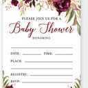 Andaz Press Fall Autumn Burgundy Maroon Floral Flowers Party, 5x7-inch Fill in The Blank Baby Shower Invitations with Envelopes, 24-Pack, Double Sided Printing, Includes Cards & Envelopes