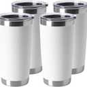 HASLE OUTFITTERS 20oz Stainless Steel Tumblers Bulk, Insulated Travel Cup with Lid, Double Wall Vacuum Coffee Mug for Cold & Hot Drinks 4 Pack, White