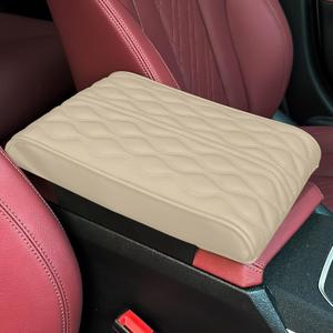 Car Center Console Cover, 12.6" x 8.5" Memory Foam Armrest Cushion Protection Pad, Waterproof Leather Auto Center Middle Console Cover Mat, Universal Car Accessory for Most Car (Wave pattern-beige)