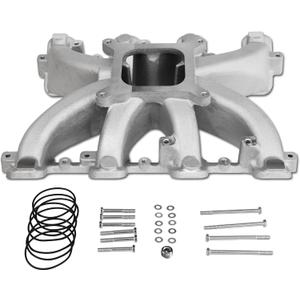 300-132 LS Mid-Rise Carbureted Intake Manifold Aluminum Single Plane Compatible with Chevy Small Block SBC 1997-2007 Cathedral Port fit for GM LS1/LS2/LS6 V8 4.8L 5.3L 5.7L 6.0L