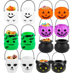 FOIMAS 14 Pack Mini Halloween Candy Cauldron, Pumpkin & Ghost Candy Holders with Handles for Trick-or-Treat, Halloween Party Favors & Home Decoration Supplies