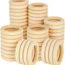 50PCS 3 inch Wood Rings for Crafts 70mm Unfinished Wood Rings Natural Wood Macrame Rings Solid Wood Rings for DIY Crafts, Connectors Jewelry Making