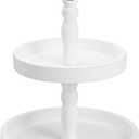 Two Tiered Tray Stand, White Tiered Decorative Tray for Vintage Decor, Round Wooden Serving Tier Tray(White)