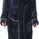Robes for Women Plush Fleece Bath Robe Shawl Collar Long Robe Nightgown (S)