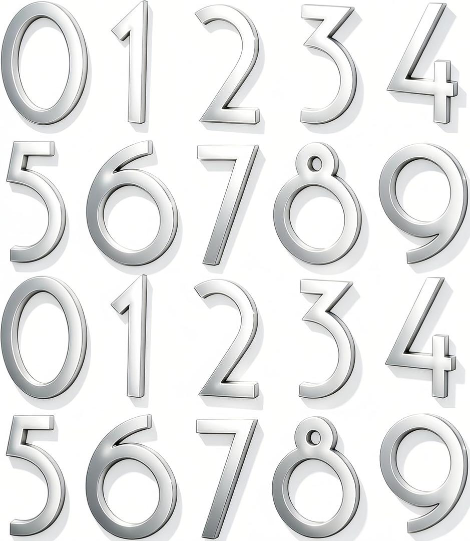 Self Adhesive Mailbox Numbers, 2.8 Inch Door Address Sign Number Stickers for Aprtment Office Room Home Decor Project. (Silver)
