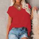 NEYOUQE Womens Summer Short Cap Sleeve T Shirts Dressy Casual Trendy Plain Workout Comfort Basic Tees Fashion Cute Tops (Red, XL)