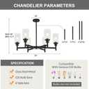 6 Light Farmhouse Chandelier Black Dining Room Light Fixture Over Table Industrial Hanging Pendant Lighting for Living Room Foyer Kitchen Island Adjustable Height E26 Socket with Glass Shade