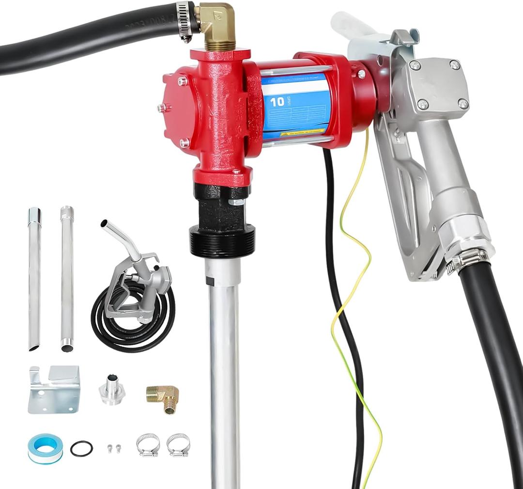 SUPERFASTRACING 10GPM 12V DC fuel transfer pump with Nozzle Kit for Gasoline Diesel Red