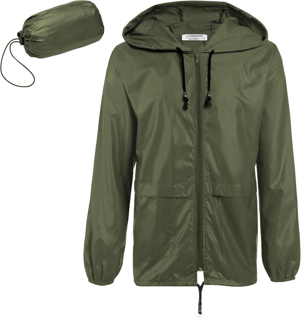 COOFANDY Mens Packable Rain Jacket Lightweight Waterproof Raincoat with Hood Outdoor Rain Gear Travel Hiking Cycling (Green, XXXL)