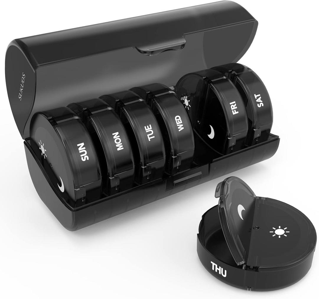 Sukuos Weekly Pill Organizer 7 Day 2 Times a Day, Black