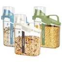 LANGMINGDE 3 Pieces Cereal Containers Storage, 51fl.oz/ 1.5L Compact Crystal Clear Dry Food Storage Containers with Pouring Spout Measuring Cup for Rice Nuts Beans Pet Food Snacks Candies, 3PCS