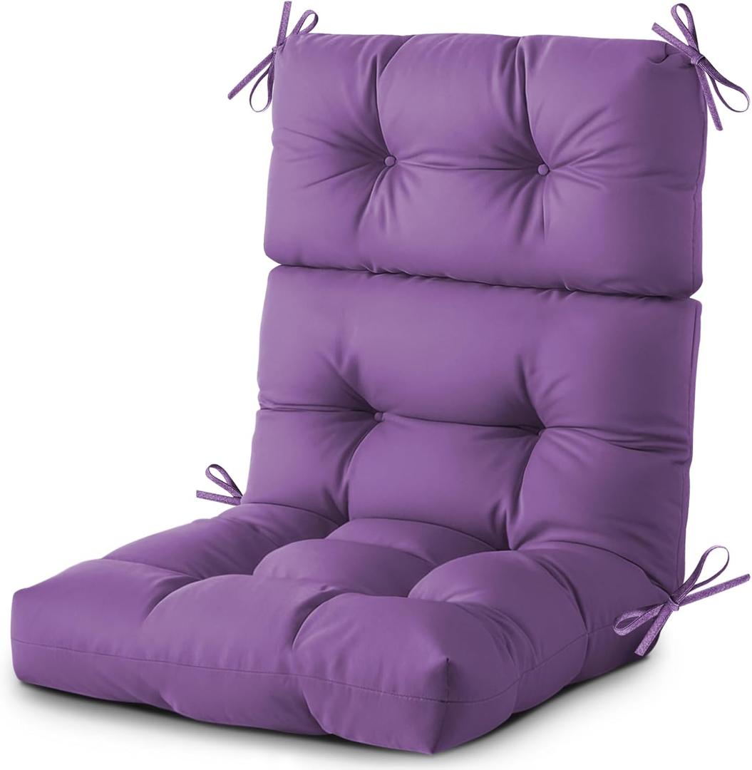 DANGHOOGY Outdoor/Indoor High Back Chair Cushion, Waterproof Outdoor Rocking Chair Cushion with Ties, Tufted Replacement Seat Cushions for Outdoor Furniture, Purple