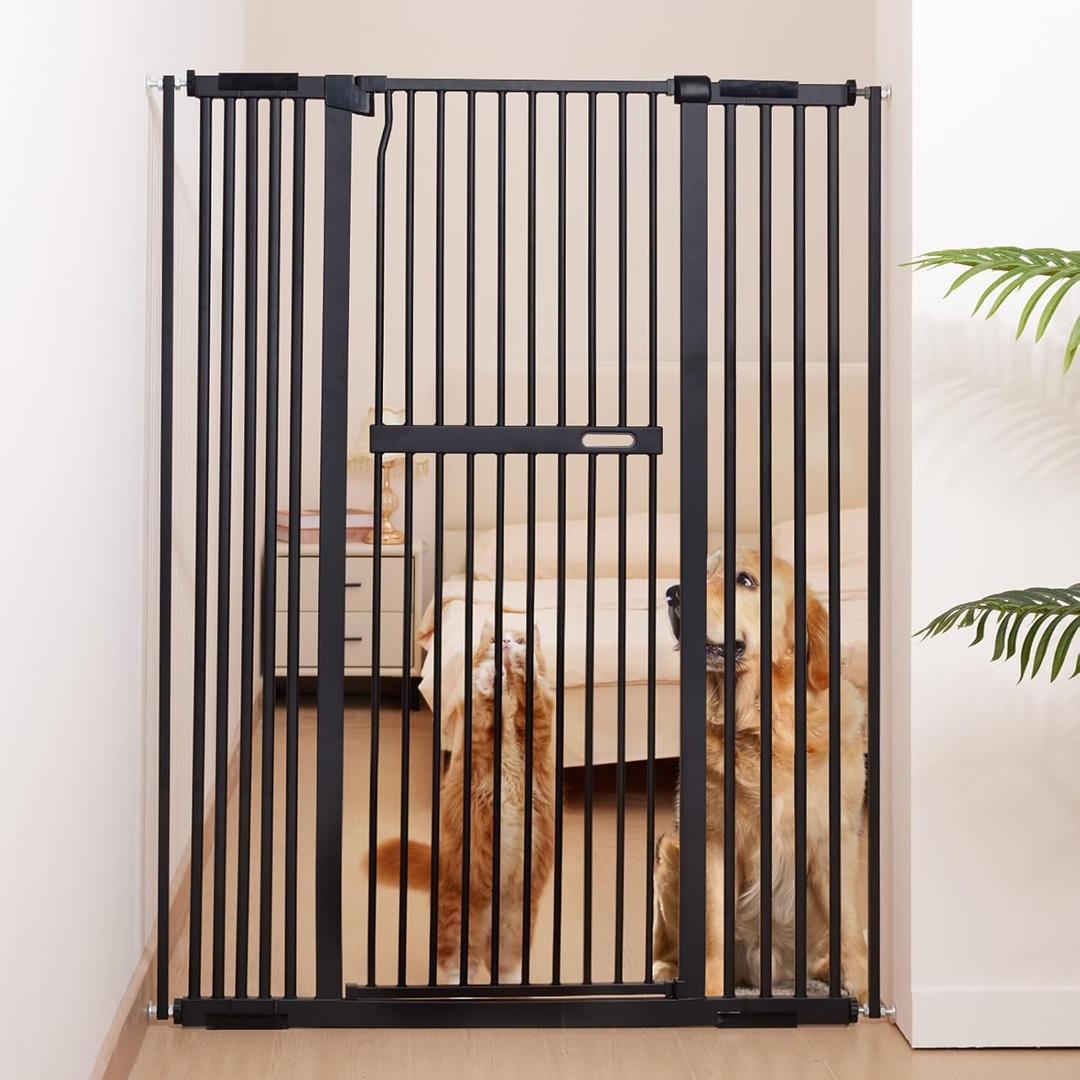 No Pawblems 55.1" Extra Tall Pet Gate for Cat/Dog, 29.9-44.4" Wide Auto Close Tall Cat Gate, NO Drilling Pressure Mounted for Doorways/Hallways, 1.37" Narrower Bar Spacing, Black