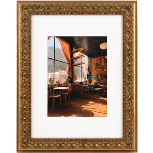 Golden State Art, 9X12 Ornate Finish Photo Frame with White Mat for 6X8 Picture & Real Glass, Color: Bronze