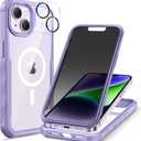 seacosmo for iPhone 14 Plus Case, Full Body Bumper with Built-in 9H Tempered Glass Privacy Screen and Camera Lens Protector, Compatible with MagSafe, Shockproof Phone Case, 6.7", Light Purple