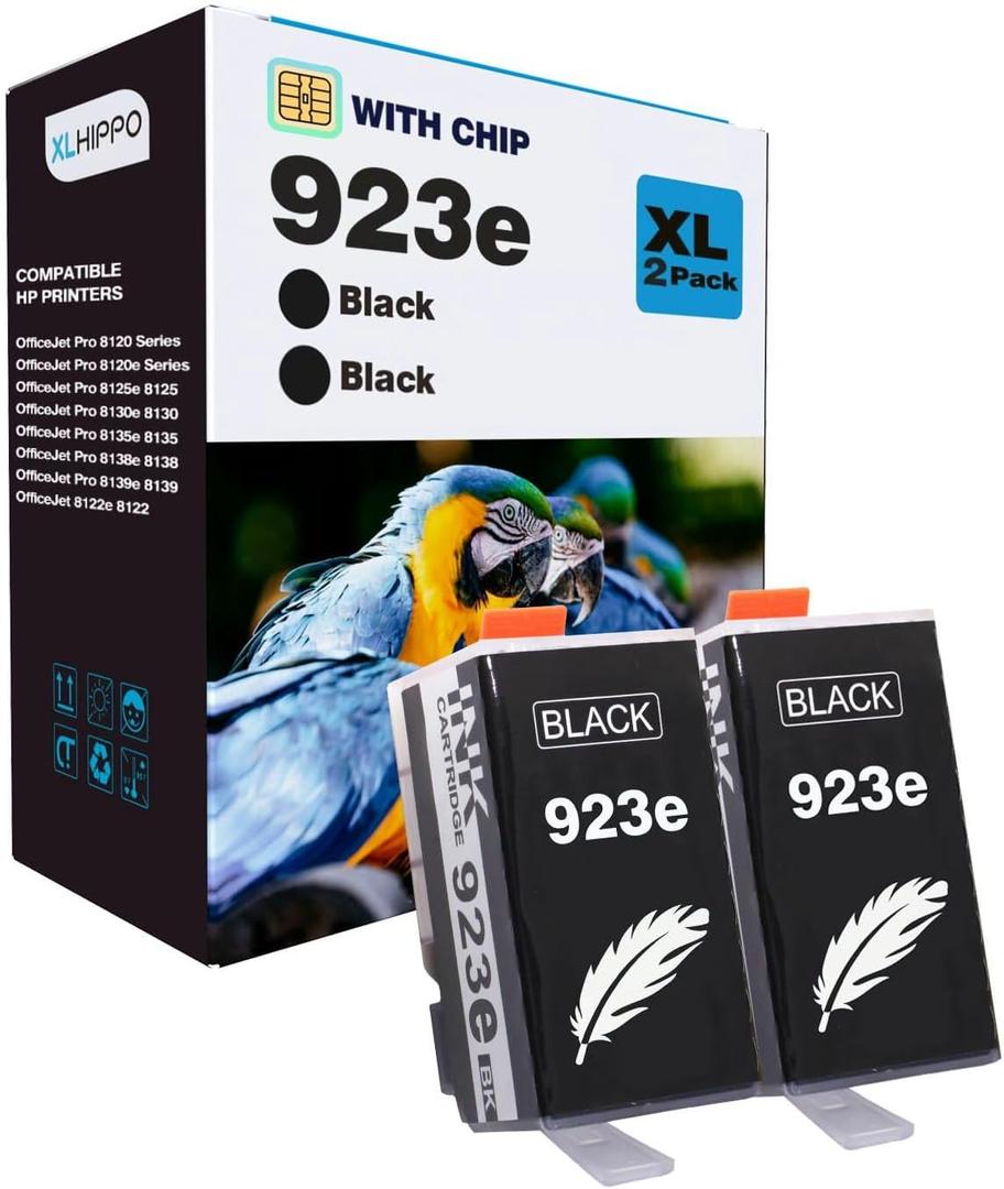 923e 923XL Black Replacement for HP 923 Black Ink Cartridgs for HP Printers OfficeJet Pro 8130e 8135e 8025e 8138e 8139e 8130 Series Office Jet 8122e 8120 Series Printer (2 Pack 923 XL K)