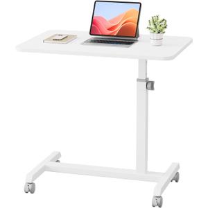 GTPLAYER Small Standing Desk, 24 Inches Mobile Rolling Laptop PC Table with Lockable Casters, Adjustable Height Overbed Bedside Table Computer Workstation for Home Office, White-Fixed