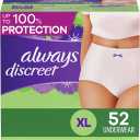 Always Discreet Incontinence & Postpartum Incontinence Underwear for Women, X-Large, 52 Count, Maximum Protection, Disposable (26 Count, Pack of 2 - 52 Count Total), Packaging May Vary