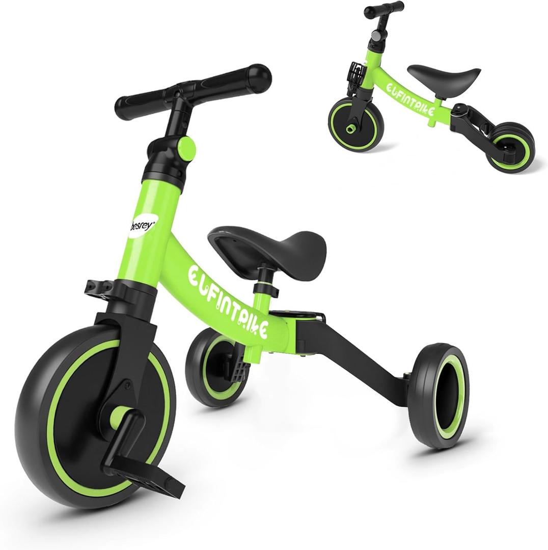 besrey 3 in 1 Toddler Bike for 1 Year to 4 Years Old Kids, Toddler Tricycle Kids Trikes Tricycle, Toys for Boy & Girl, Balance Training, Removable Pedals (Green)