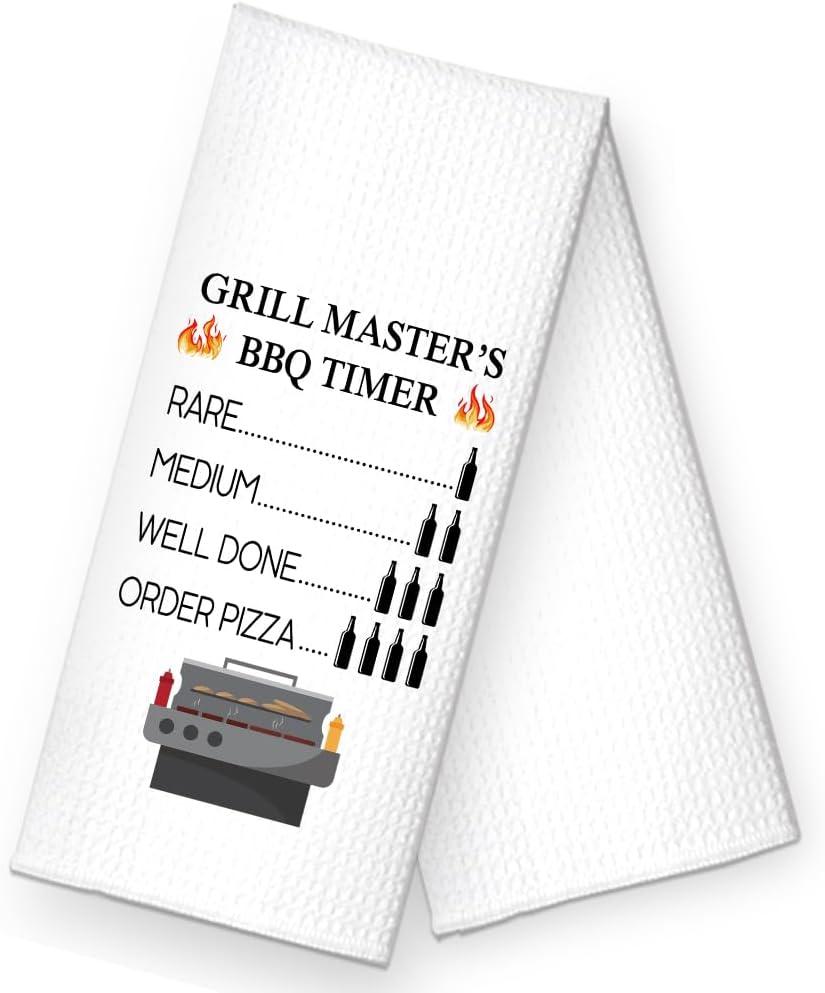 RZHV Grill Master's BBQ Timer Kitchen Towel, Funny Dish Towel Gift for Women Sisters Friends Mom Aunty Hostess Grandma, Sweet Housewarming New Home Gifts, Cooking Gifts for Grill Lover, 24x16 inch