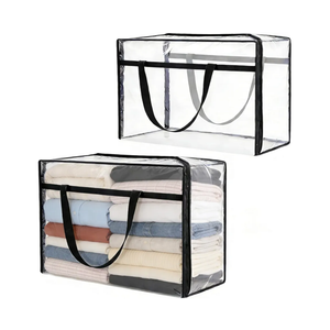 60L Clear Storage Bags Plastic Blanket Storage Bag Foldable Moving Organizers Containers with Zipper for Bedding Blanket Clothes Under Bed Holder - 2 Pcs