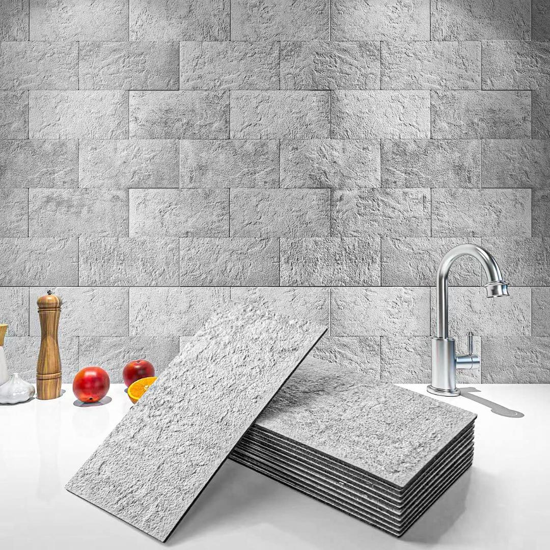 Art3d 102-Piece Backsplash Tile Peel and Stick for Stove Kitchen Bathroom Fireplace, 3in.  6in. Stick on Subway Tile Natural Stone White (3" X 6)