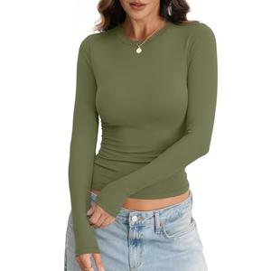 Eachyes Womens Tight Long Sleeve Shirts Crew Neck Crop Tops Fall Basic Casual Slim Fit Going Out Y2k Fashion Winter Spring Clothes 2026 Army Green X Small