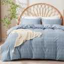 JELLYMONI 100% Natural Cotton 3pcs Plaid Duvet Cover Sets, Checkered Full Comforter Cover, 1 Duvet Cover and 2 Pillow Cases with Zipper Closure & Corner Ties, Grayish Blue