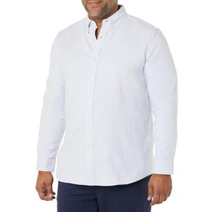 Amazon Essentials Men's Long-Sleeve Regular-Fit Stretch Oxford Shirt (Available in Big & Tall) (Powder Blue Vertical Stripe)