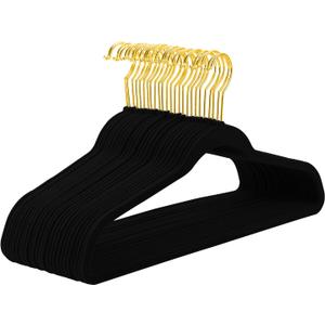 MIZGI Black Velvet Hangers 60 Pack,Premium Gold Clothes Hangers Non-Slip Felt Hangers,Sturdy Black Heavy Duty Coat Durable Suit Hanger for Space Saving, No Flocked Marks