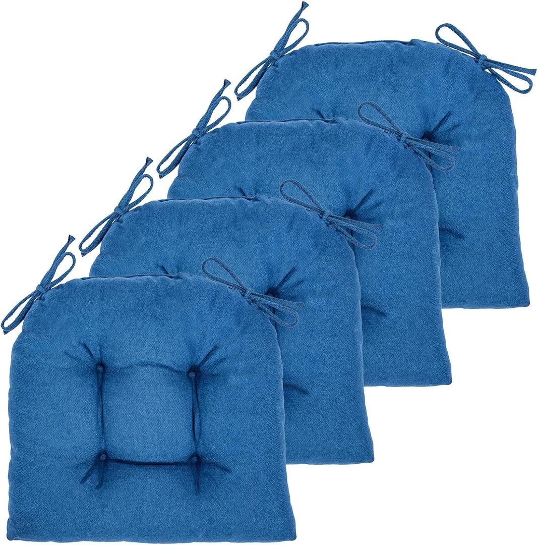 Chair Cushion, 4 Pack Chair Cushions for Dining Chairs, Chair Pads and Mat with Ties for Indoor Kitchen Seat and Desk (4 Count - 17 x 16 in, Blue)