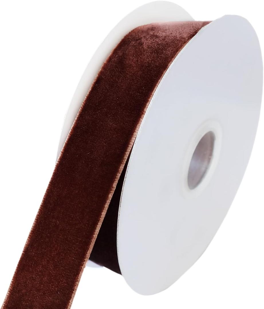 2 x Abbaoww 10 Yards Coffee Velvet Ribbon 1 Inch Wide Single Face Velvet Ribbon for Christmas Wreath Decoration Gift Wrapping DIY Project Bow Making