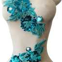 Handmade Sewing Sequin Beaded or Pearl Flower Fabric Lace Applique for Wedding Dress Gown Bodice Costume Clothing Craft DIY 2PCS/Bag 5.9X12.2inches (Sky Blue)