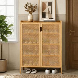 Bamboo Shoe Storage Cabinet for Entryway with Doors, Hidden Shoe Organizer