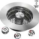 Kitchen Sink Drain Strainer 3 in 1, 304 Stainless Steel Pop Up Sink Stopper, Anti-Clogging Drain Stopper, Strainers for Kitchen, Drain Cover and Kitchen Accessories for US Standard Sink(Silver)