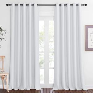 NICETOWN Greyish White Sliding Door Curtain 118 inch Length, Grommet Room Darkening Thermal Curtain Extra Long Sound Dampening for Living Room/Bedroom, W66 x L118, 1 Panel