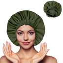 4 x Shower Cap for Women, Double Layer Waterproof Bath Cap, Reusable Hair Protector, Large Waterproof Shower Bonnet Washable Elastic Band Bath Hair Hat for Long Hair, Braids - Dark Green