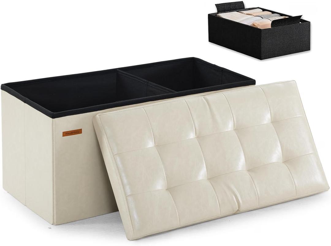 HAUSFRAU Ottoman with Storage Bench Folding Foot Rest Stool Ivory
31.5", Flip Lid, Small Upholstered Foldable Footrest Footstool, Bedroom Bench, Living Room Dorm Ottoman, Faux Leather