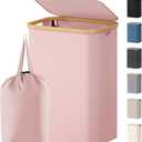 Lifewit 80L Laundry Basket with Lid, Clothes Hampers for Laundry with Bamboo Handles and 1 Removable Bag, Large Foldable Laundry Hamper for Bedroom, Bathroom, Dorm, Laundry Room, Pink