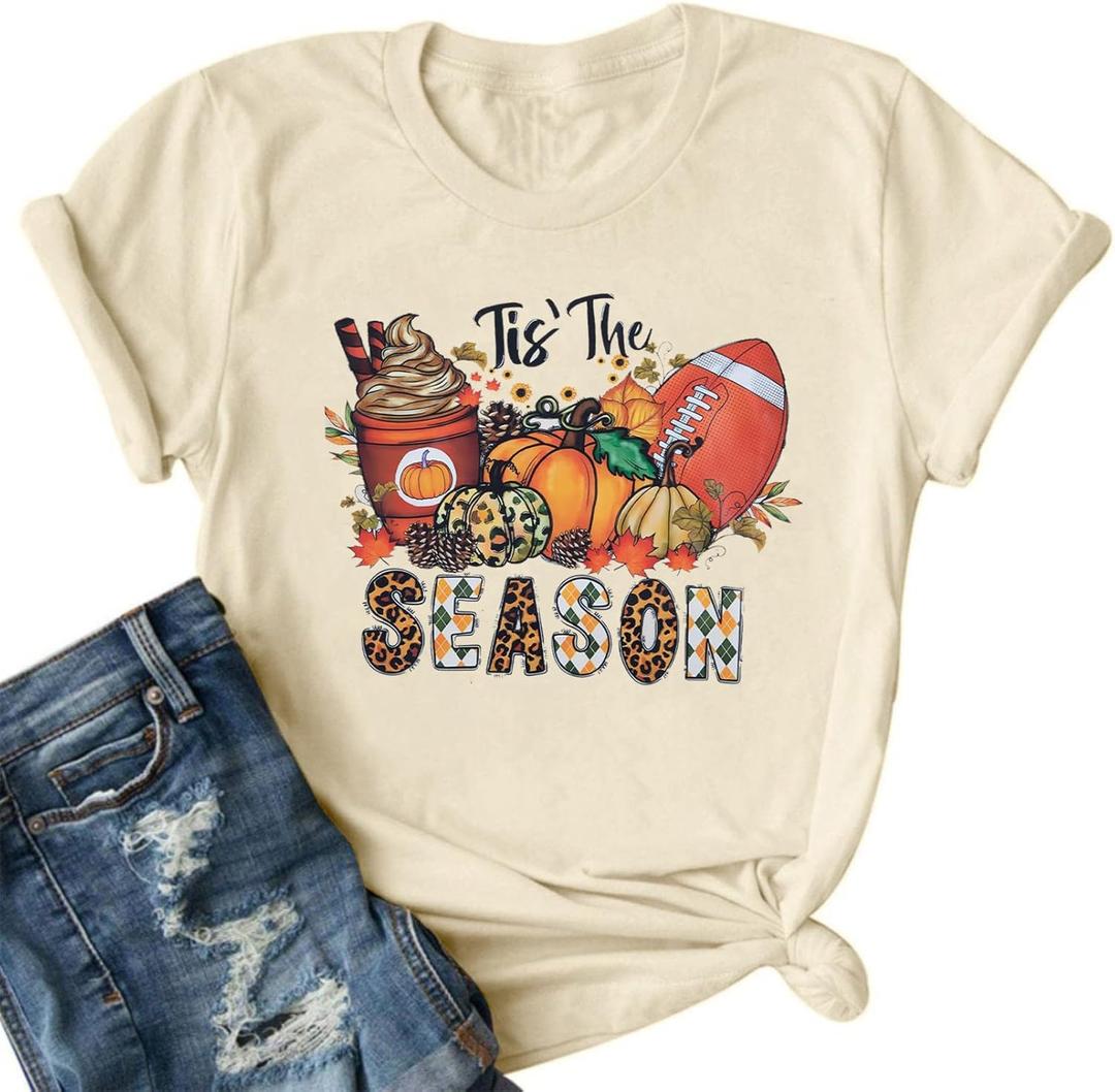 JINTING Tis The Season Shirt Women Fall T-Shirt Pumpkin Graphic Tee Football Tshirts Game Day Short Sleeve Top (XXL)
