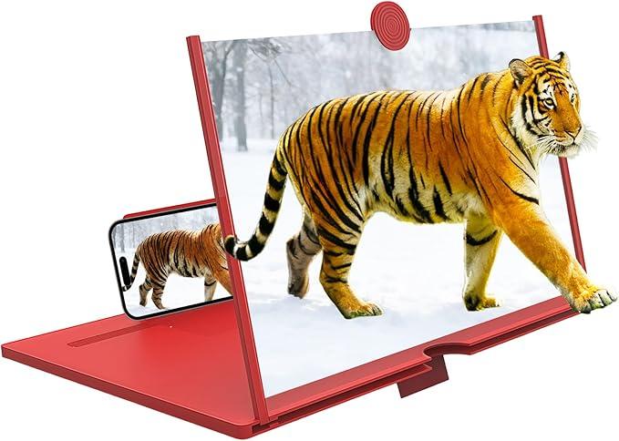 Magnifier for Cell Phone Horgens 3D HD Magnifying Projector Screen Enlarger for Movies, Videos and Gaming – Foldable Phone Stand with Screen Amplifier–Compatible with All Smartphones (12 inch)