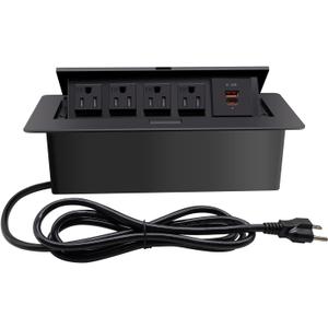 Pop up Power Strip, Embedded countertop Pop Up Outlet, 6.5FT 16AWG Cable 4 AC Outlets max power1875w USB C PD 20W Fast Charging Used for Office, Conference, Home, Study, Table etc -Black