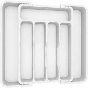 Lifewit Silverware Drawer Organizer, Expandable BPA Free Utensil Tray for Kitchen, Adjustable Flatware and Cutlery Holder for Spoons Forks Knives, Plastic Kitchen Organizers and Storage, White (8.9-14.7 x 12.2 x 1.7 inch (7 slots))