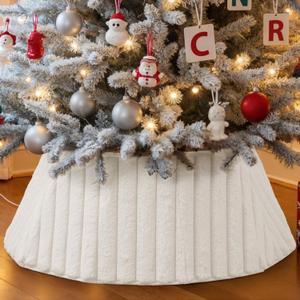 Lanpn 24 Inch Christmas Tree Collar, Plush Tree Collar Tree Stand Cover Xmas Tree Ring Stand Tree Basket Skirt for Small Artificial Trees Winter Home Party Holiday Indoor Christmas Decor (White, 60cm)