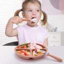 Eascrozn Silicone Baby Feeding Set, 2 Pack Divided Suction Plates for Baby, 2 Pack Spoons and Forks Set Baby Eating Essentials, Feeding Supplies for Toddler Utensils, BPA Free (Pink)