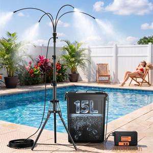 WESTTREE Standing Misters for Outside Patio, 4 Gallon Large Bucket Water Mister & Pump, 4+4 Spray Modes,Adjustable Height15FT Patio Portable Misters for Cooling Outdoor Camping Pool Backyard Garden