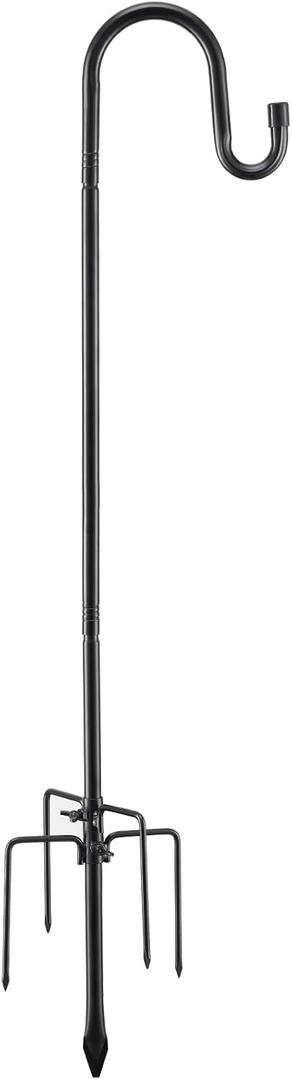 COCONUT Shepherds Hook for Outdoor, 62 Inch Adjustable Bird Feeder Pole with 5 Prong Base, Garden Hanger Stand for Hummingbird Feeder, Wind Chime, Lantern (Black)