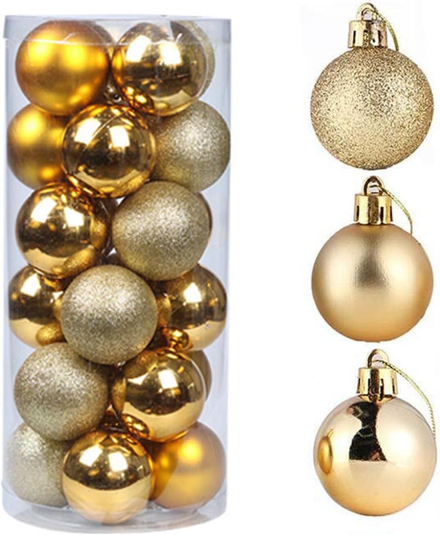 24ct 2.36 Inch Christmas Balls Ornaments for Xmas Christmas Tree - Shatterproof Christmas Tree Decor Hanging Ball for Holiday Wedding Party Decoration (Gold 60mm)
